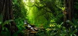 Fototapeta Natura - Tropical rain forest with river