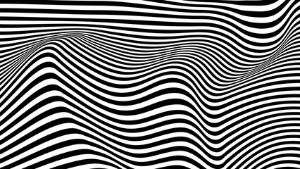 Wall Mural - Abstract optical illusion wave. Black and white lines with distortion effect. Vector geometric stripes pattern.