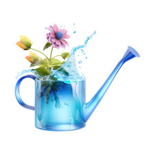 Flower Plant In Watering Can On Transparent Background