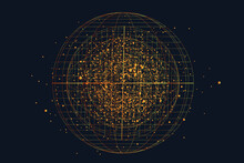 Abstract Pattern Network Technology With Dot, Point. Science Explosion Global Dot, Line In The Form Circle On Black Background. 3d Splash Futuristic Geometric Grid. Explosion Effect.