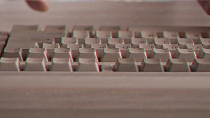Wall Mural - computer engineer developer is working on old vintage computer 1990s. antique classic pc keyboard an