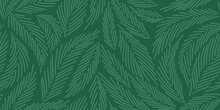 Pattern With Spruce Needles. Winter Linear Botanical Pattern. Line Illustration With Christmas Tree Branches And Leaves On Dark Green Background. Pine Needles Texture