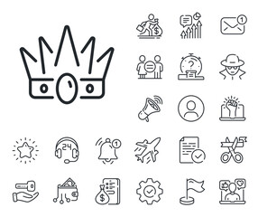 Sticker - King or queen corona sign. Salaryman, gender equality and alert bell outline icons. Crown line icon. Royal monarchy symbol. Crown line sign. Spy or profile placeholder icon. Vector