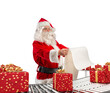© alphaspirit - 3d rendering  santa claus checking on list xmas gift boxes and wrapped on conveyor roller
