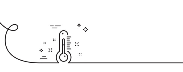 Wall Mural - Thermometer line icon. Continuous one line with curl. Temperature diagnostic sign. Fever measuring symbol. Thermometer single outline ribbon. Loop curve pattern. Vector