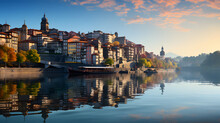 Porto, Portugal Old Town Skyline From Across The Douro River.
