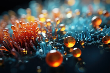 Wall Mural - bacterial cells dividing and multiplying in a symphony of life at the cellular level. concept of mic