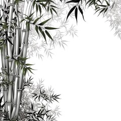 Wall Mural - Bamboo leaves frame greeting card scrapbooking watercolor gentle illustration border wedding