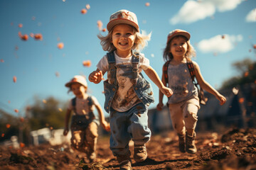 Canvas Print - Kids practicing their swing at a neighborhood baseball diamond, eager to hit home runs. Concept of aspiring baseball players. Generative Ai.