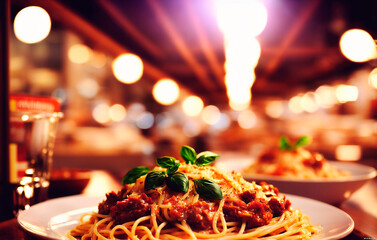 Wall Mural - Spaghetti bolognese with tomato sauce and parmesan cheese