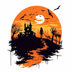 Wall Mural - halloween clipart illustration vector tshirt design sticker cut scrapbook orange tattoo