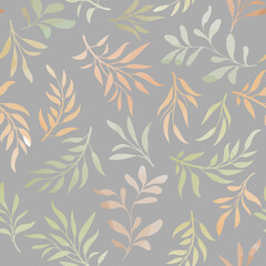 Wall Mural - Floral seamless pattern. Branch with leaves gentle autumnal texture. Flourish nature summer garden textured leaves background