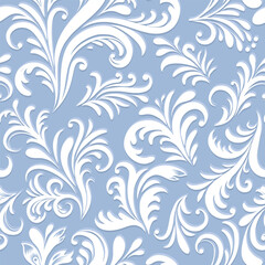 Wall Mural - Abstract winter floral pattern. Branch with leaves ornamental christmas texture. Flourish nature snowy garden textured floral background