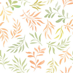 Wall Mural - Floral seamless pattern. Branch with leaves gentle autumnal texture. Flourish nature fall garden textured leaves background