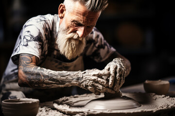 Poster - A skilled potter shaping clay into a graceful, functional vessel. Concept of artistry and creation. Generative Ai.