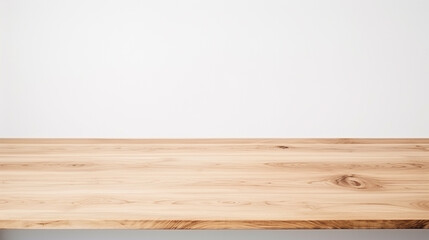 Sticker - Empty wooden white table with blank space white wall background. Generative Ai