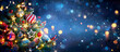 Leinwandbild Motiv Christmas Tree With Ornaments In Blue And Bokeh Lights - Real Fir Branches With Glittering In Abstract Defocused Background - This Image Contain 3d Rendering Elements