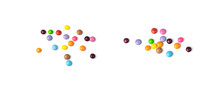 Scattered Small Candies Isolated. Colorful Dragees, Multicolored Glazed Chocolate Buttons