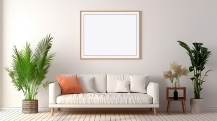 Wall Mural - Blank empty frame poster mockup portfolio living room presentation furniture living room white