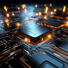 Wall Mural - abstract technology background of a digital computing system with processor and electronic circuit