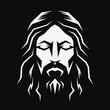 Jesus Christ face logo. Black and white icon. Vector illustration