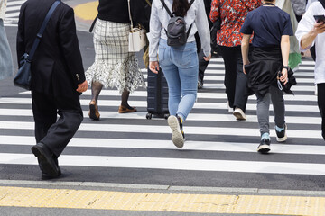 Wall Mural - crowds of people crossing a city street in Tokyo, Japan