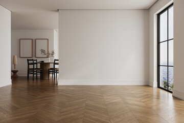 Modern bright interior empty room , table with chairs. Mock up. Suitable for interior rooms furniture template.