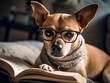 a dog reads a book