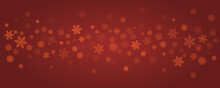Christmas Snowflakes Red Background. Winter Gold Snow Falling Minimal Decoration, Greeting Card. Noel Subtle Backdrop. Vector Illustration