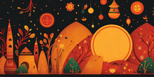 Happy Lhori Banner Illustration Style; Indian Background Festival; Blank Design Greeting Card With Space For Text