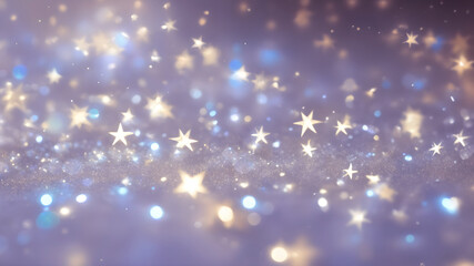 Wall Mural - Soft focus magical sparkling vibrant background. Perfect creative festive celebration glowing stars wallpaper. Star bokeh background beautiful elegant sparkly decoration copy space, snow backdrop