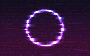 Wall Mural - Glitch circle. Neon round element. Cyberpunk banner template. Futuristic distortion effect. Distorted digital signal. Retro future frame. Glitched ring. Vector illustration