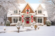 © MVProductions - A house exterior with Christmas decorations in the snow, at daytime