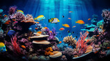 Fototapeta Do akwarium - beautiful underwater scenery with various types of fish and coral reefs