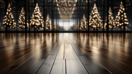 Wall Mural - Blurred Christmas lights - Wood floors - Christmas -Holiday - Background - Festive 