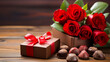red roses and box of chocolates for romance and valentines day gifts