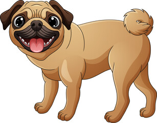 Wall Mural - Cute pug dog cartoon isolated on white background