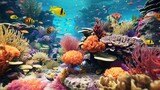 Fototapeta Do akwarium - underwater colorful reef with many colorful fishes generative ai