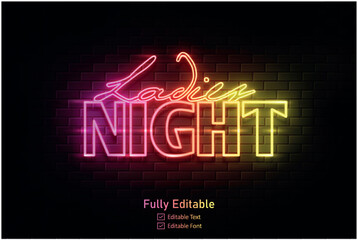 Vector neon effect logo for neon text effect and neon light night party editable text effect and night club