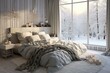 Cozy winter bedroom with contemporary decor. Generative AI