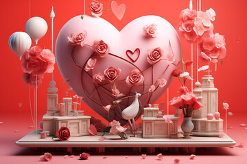 Wall Mural - heart shaped balloons