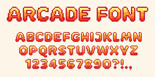 Pixel Video Game Font. 8-bit Symbols, Letters And Numbers. Oldschool Retro Nostalgic Typeface.