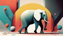 Aesthetic Illustration Of Elephant With Bauhaus Styles Design, Abstract Bauhaus Style Background.