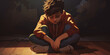 Depressed teen boy sitting slumped symbolizing bad emotional state