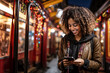 Black woman with 5g smartphone for social media typing, digital chat app or check location. Teenager gen z girl on cellphone for youth online website networking and smiling