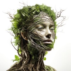 Woman status of mother nature, mother earth white background 