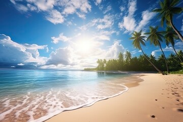 Wall Mural - Beautiful Tropical Beach and Sea in Sunny Day - Nature Landscape View with Beach Shower