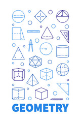 Poster - Geometry Learning Course concept outline vertical blue banner - vector illustration with geometric figures