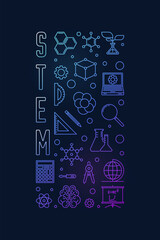 Poster - STEM - Science, Technology, Engineering and Mathematics vector concept thin line vertical colored banner