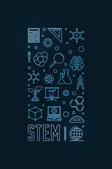 Wall Mural - STEM - Science, Technology, Engineering and Math concept vertical blue banner. Vector linear illustration